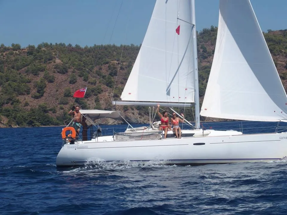 Exterior view of Glen Rosa, a Beneteau Oceanis 37 sailboat at Fethiye, Turkey