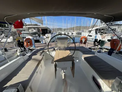 Cockpit of Glen Rosa, a Beneteau Oceanis 37 sailboat at Fethiye, Turkey