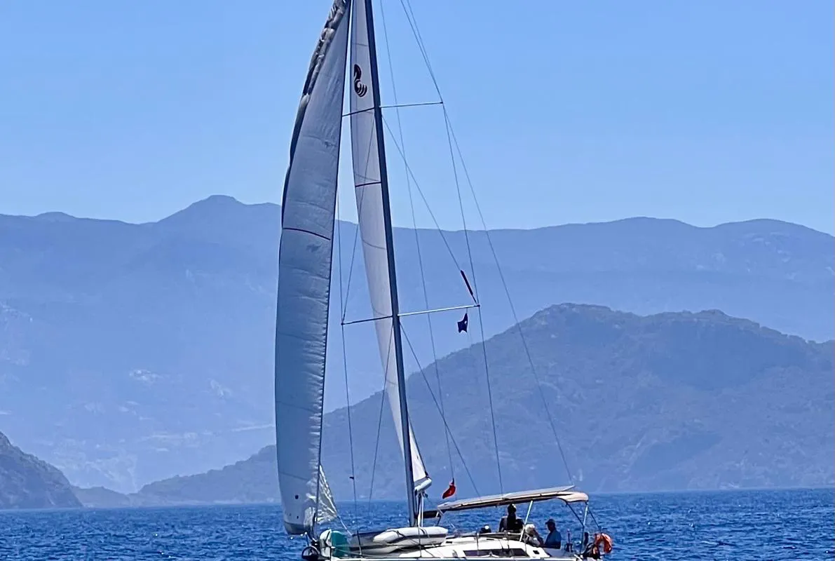 Exterior view of Glen Rosa, a Beneteau Oceanis 37 sailboat at Fethiye, Turkey