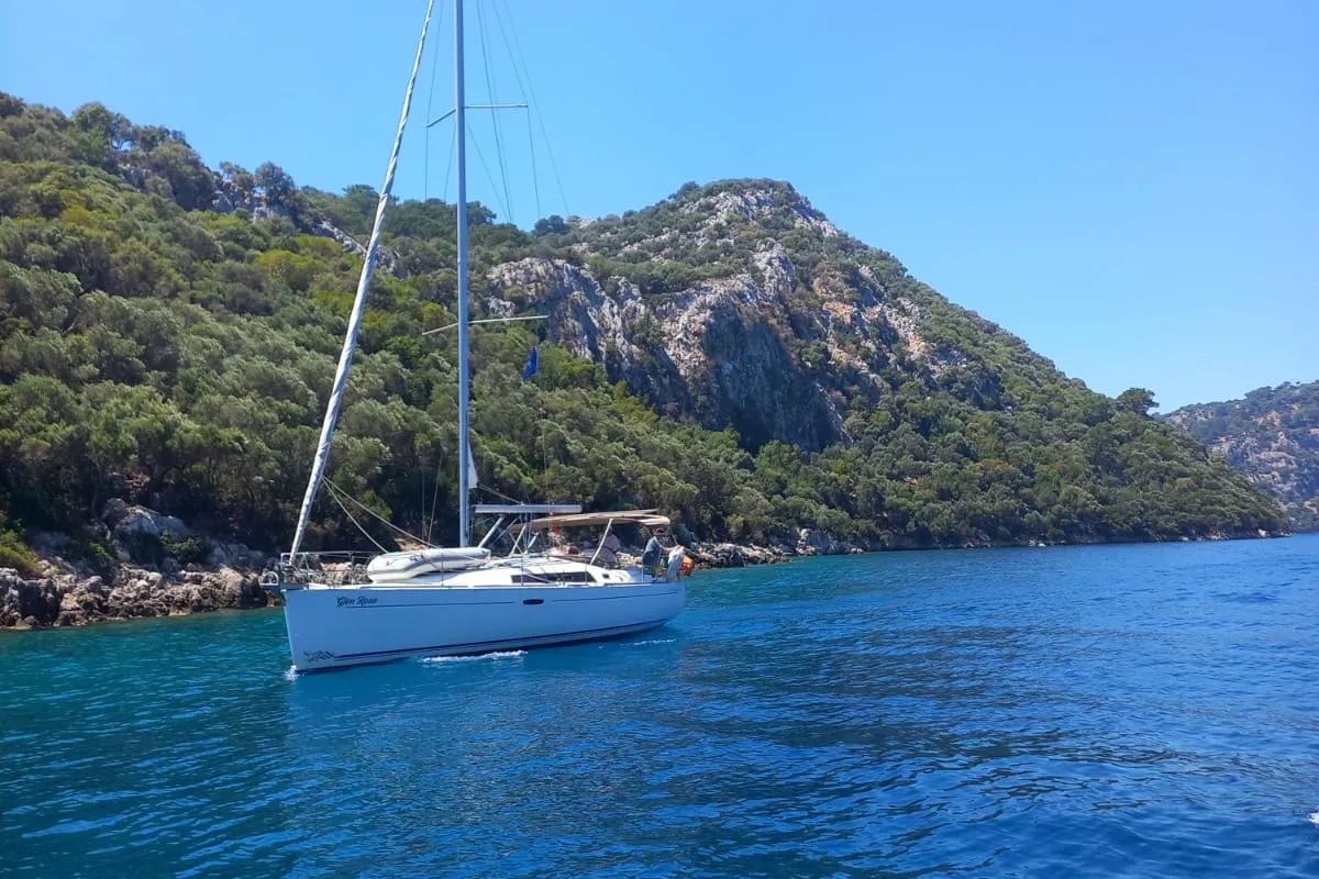 Exterior view of Glen Rosa, a Beneteau Oceanis 37 sailboat at Fethiye, Turkey