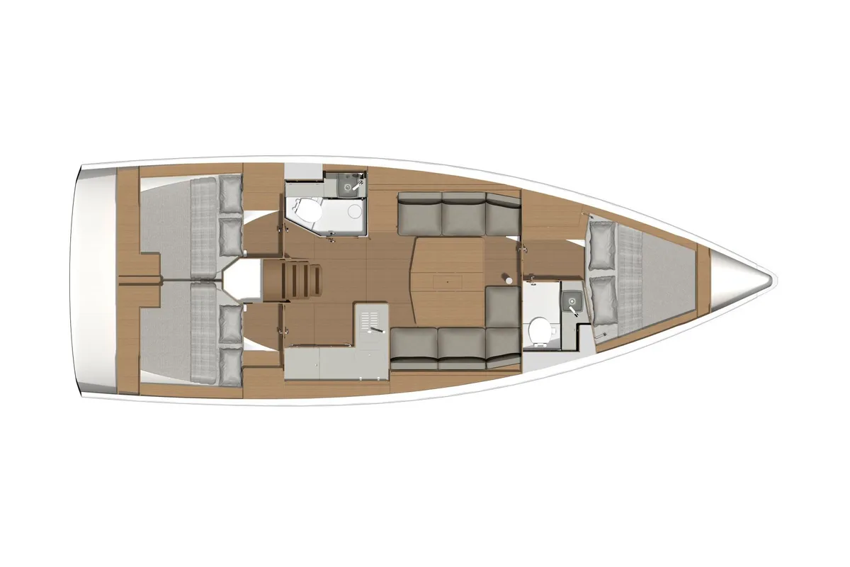 Floor plan of Cyrgric 4, a Dufour 390 sailboat at Kerners, France
