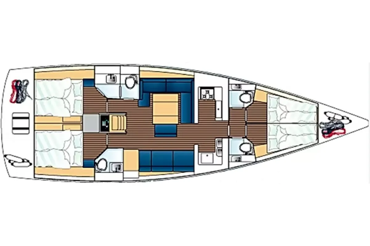 Floor plan of Kosi, a Dufour 500 Grand Large sailboat at San Vincenzo, Italy