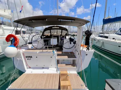 Deck of Divna, a Dufour 460 GL sailboat at Grad Kaštela, Croatia