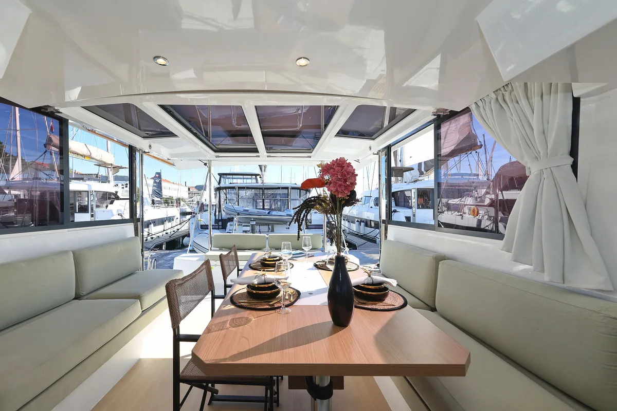 Galley of Warm Breeze, a Bali Catspace OW catamaran at Grad Šibenik, Croatia