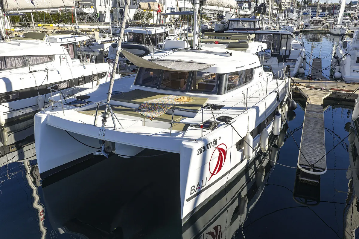 Exterior view of Warm Breeze, a Bali Catspace OW catamaran at Grad Šibenik, Croatia