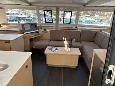 Harley Quinn, a Fountaine Pajot Astrea 42 catamaran at Tonnarella, Italy