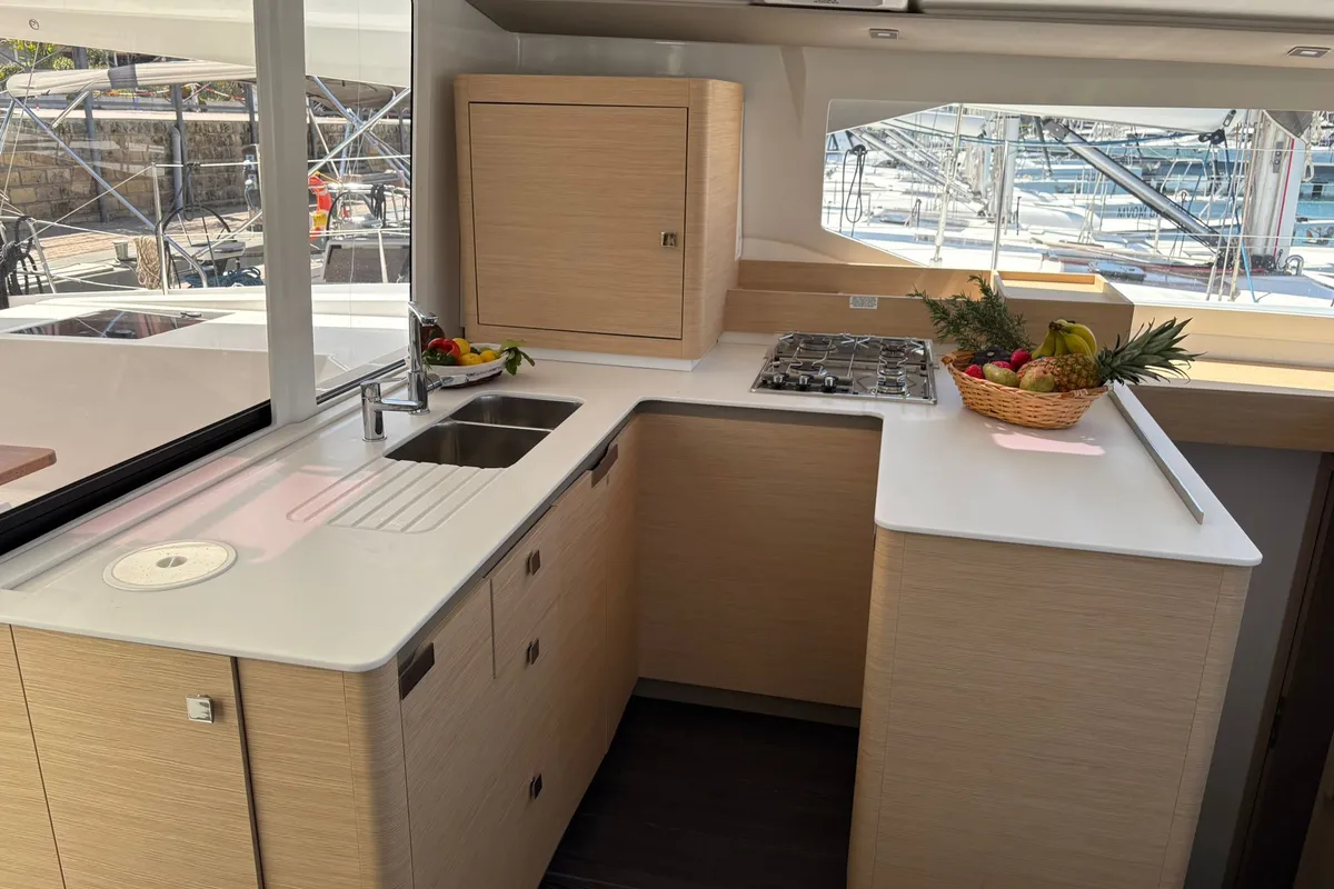 Harley Quinn, a Fountaine Pajot Astrea 42 catamaran at Tonnarella, Italy