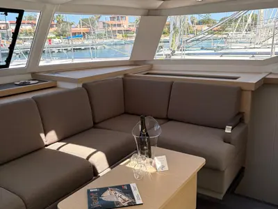 Harley Quinn, a Fountaine Pajot Astrea 42 catamaran at Tonnarella, Italy