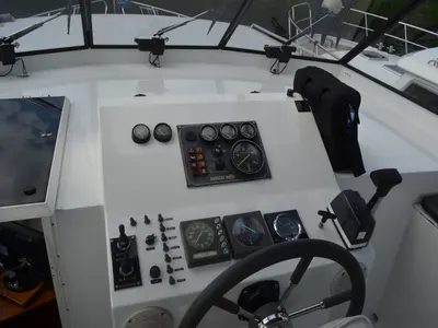 Cockpit of Silver Lady, a Gulet De Drait Vri-Jon Contessa 1370 motorboat at Drachten, Netherlands