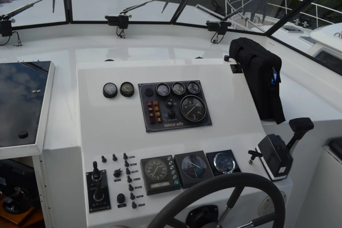 Cockpit of Silver Lady, a Gulet De Drait Vri-Jon Contessa 1370 motorboat at Drachten, Netherlands