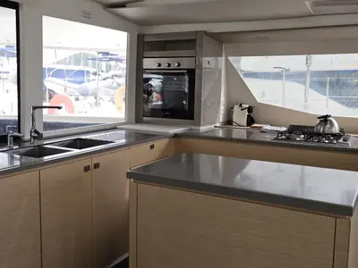 Salon of NINA IV, a Fountaine Pajot Saba 50 catamaran at Alameda, United States