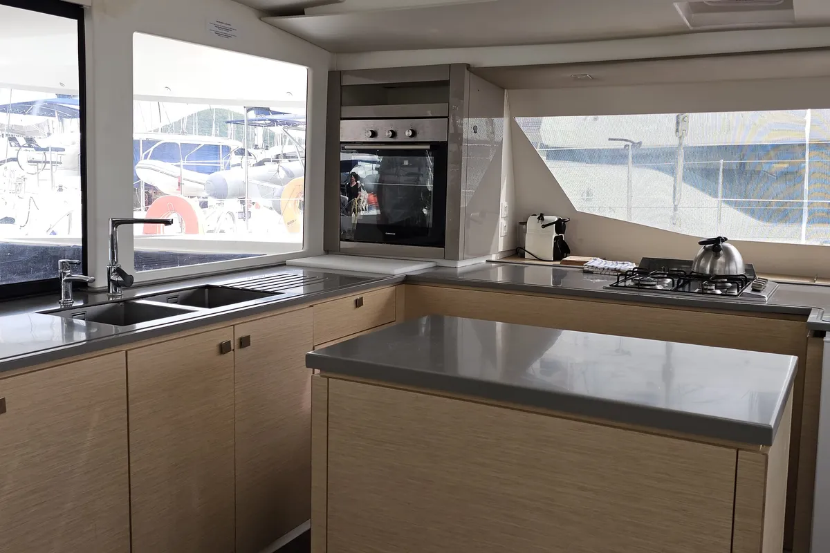 Salon of NINA IV, a Fountaine Pajot Saba 50 catamaran at Alameda, United States