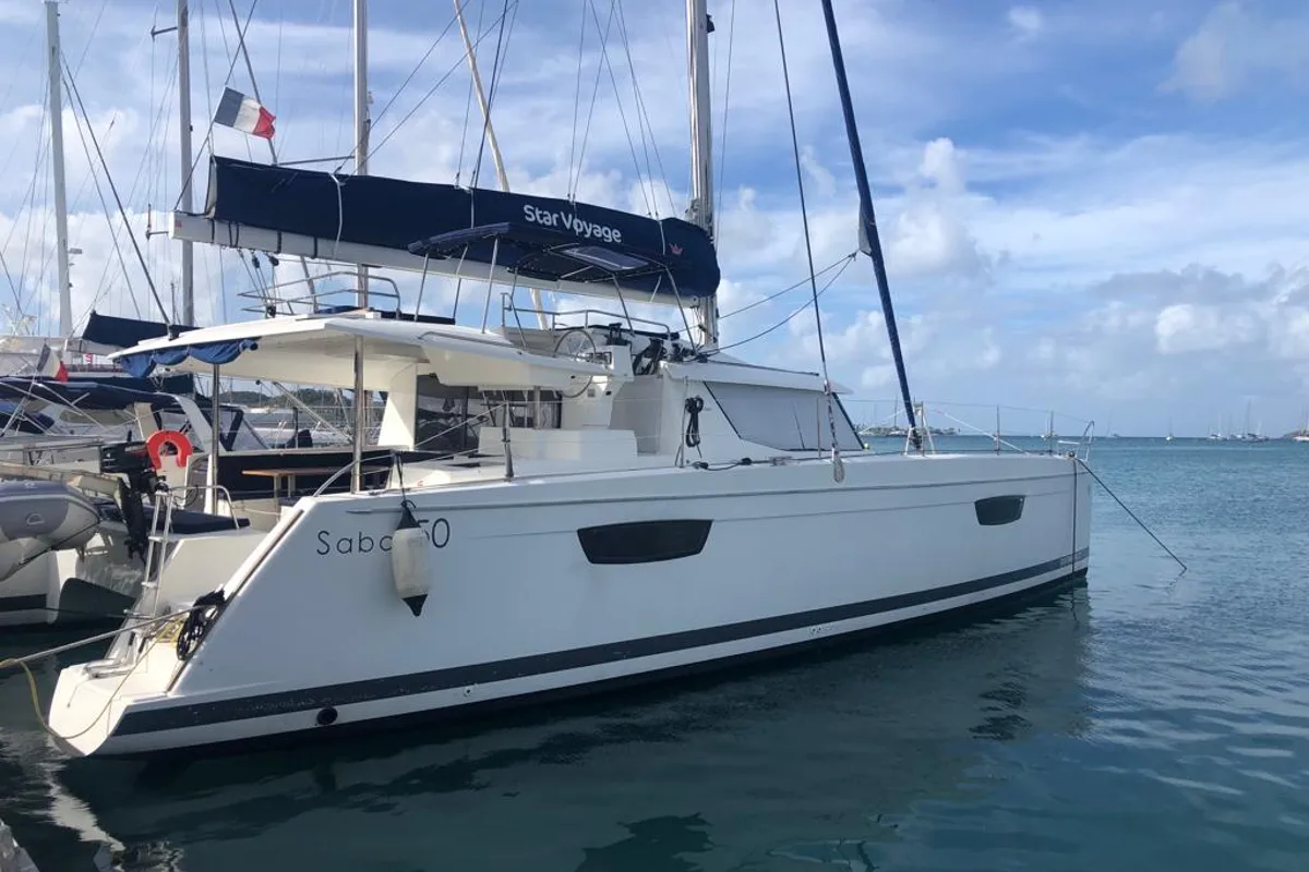 Exterior view of NINA IV, a Fountaine Pajot Saba 50 catamaran at Alameda, United States