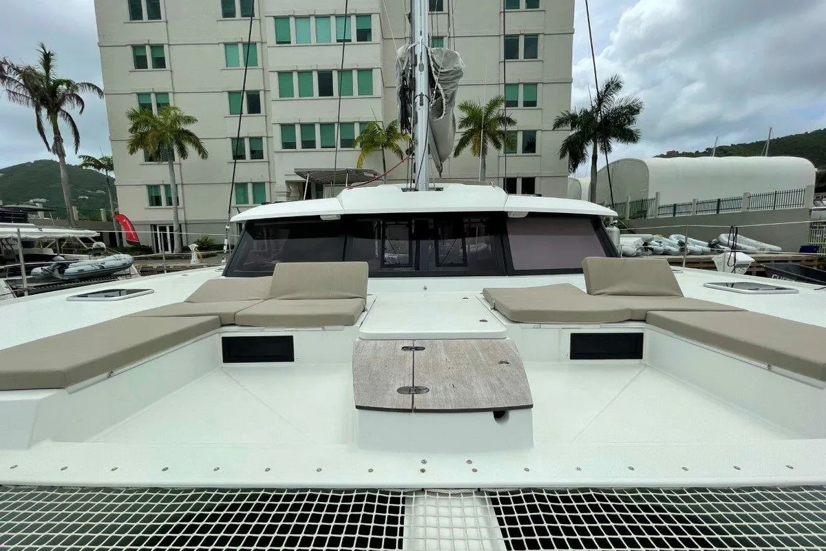 Deck of Singing Winds, a Fountaine Pajot Saba 50 catamaran at Road Town, British Virgin Islands