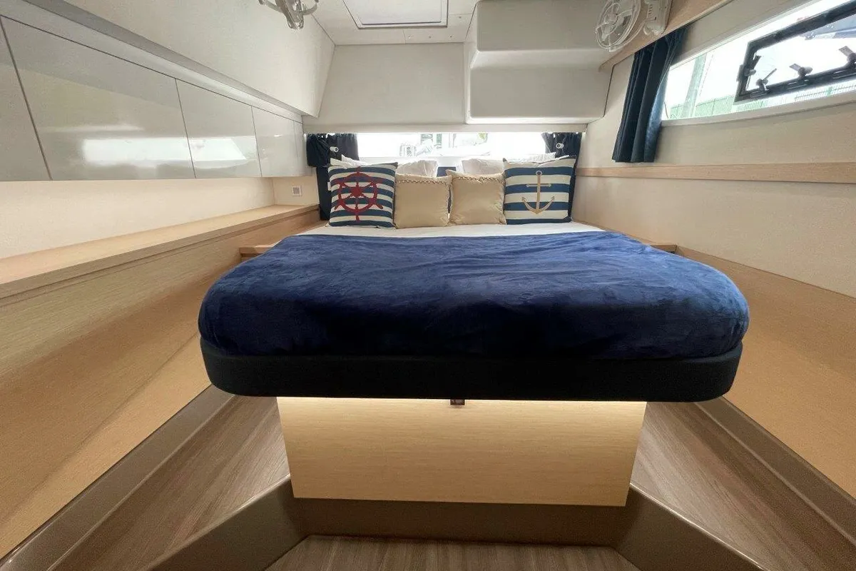 Cabin on Singing Winds, a Fountaine Pajot Saba 50 catamaran at Road Town, British Virgin Islands