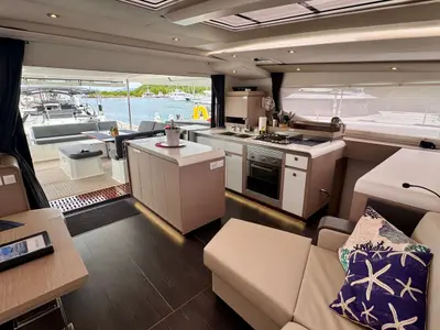 Galley of Carrie Lee, a Fountaine Pajot Aura 51 catamaran at Road Town, British Virgin Islands