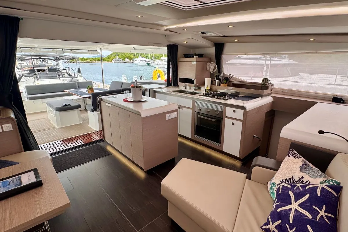 Galley of Carrie Lee, a Fountaine Pajot Aura 51 catamaran at Road Town, British Virgin Islands