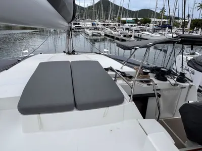 Deck of Carrie Lee, a Fountaine Pajot Aura 51 catamaran at Road Town, British Virgin Islands