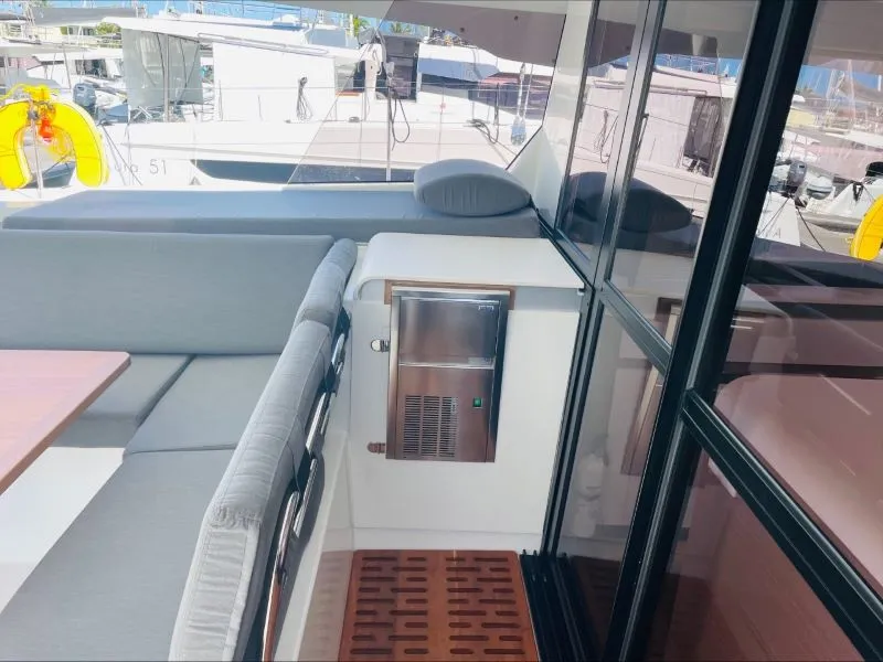 Deck of Carrie Lee, a Fountaine Pajot Aura 51 catamaran at Road Town, British Virgin Islands