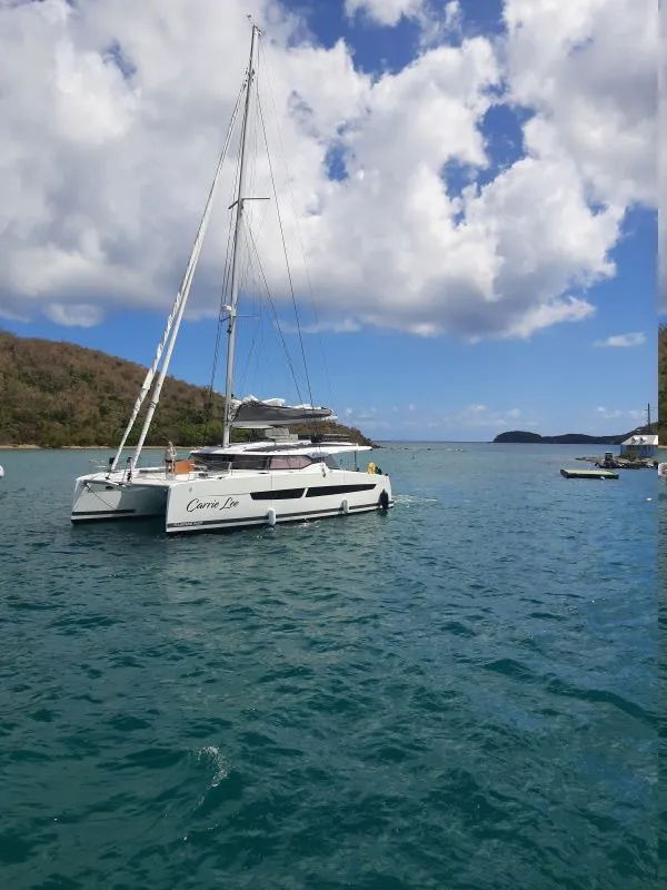 Exterior view of Carrie Lee, a Fountaine Pajot Aura 51 catamaran at Road Town, British Virgin Islands