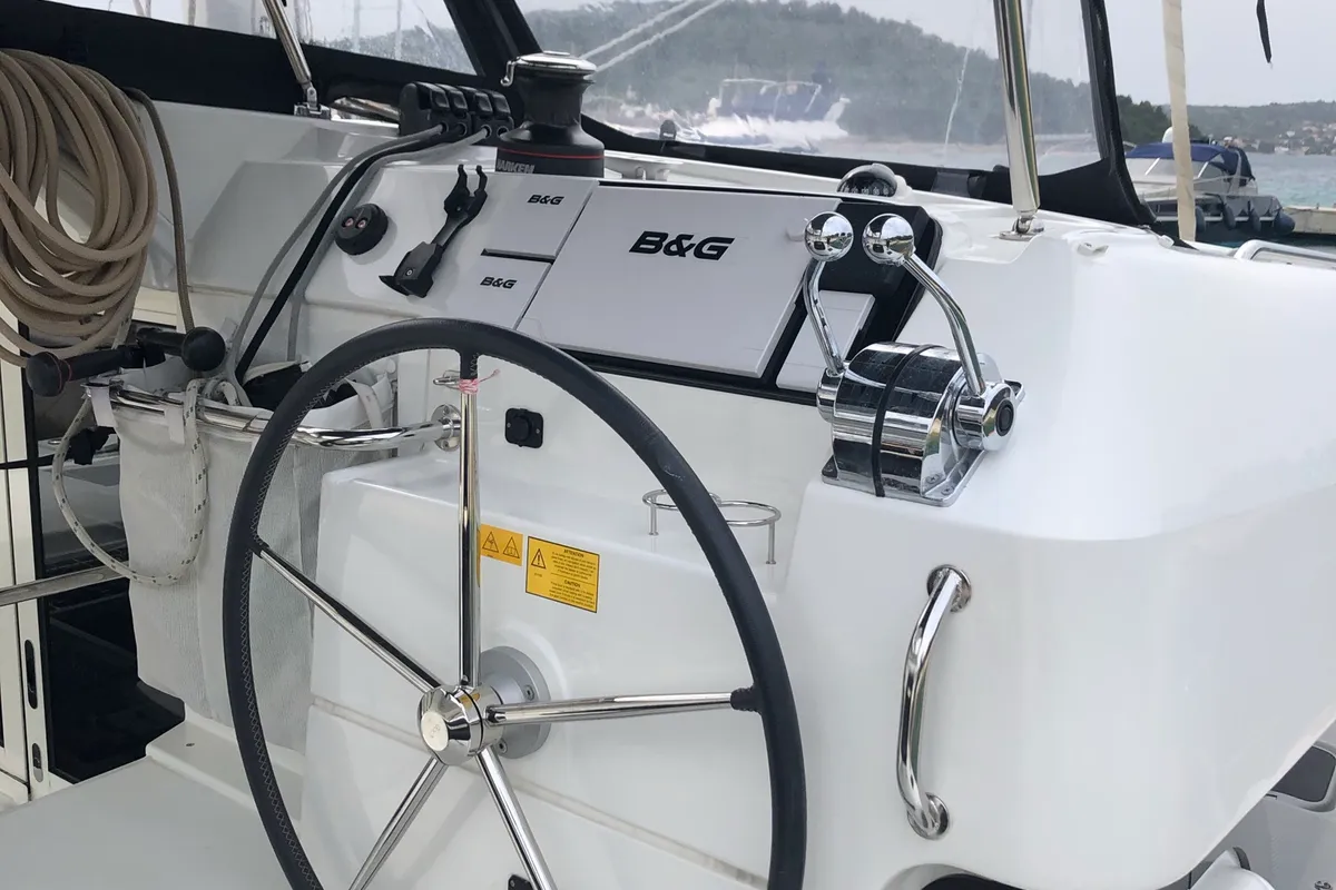 Cockpit of El Paso, a Lagoon 40 catamaran at Općina Rogoznica, Croatia