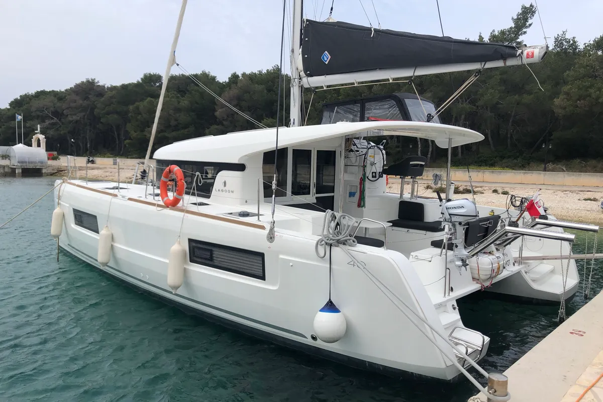 Exterior view of El Paso, a Lagoon 40 catamaran at Općina Rogoznica, Croatia