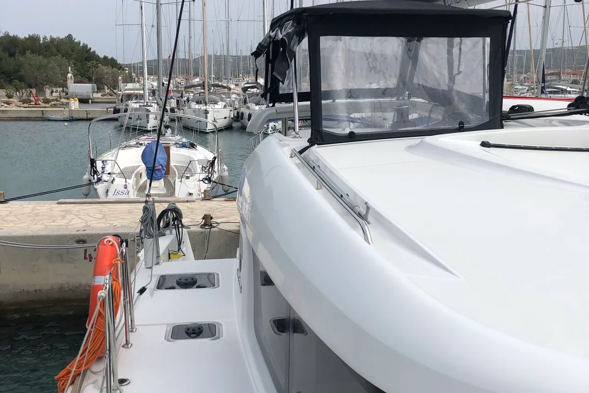 Exterior view of El Paso, a Lagoon 40 catamaran at Općina Rogoznica, Croatia