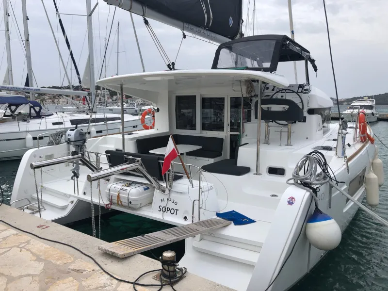Exterior view of El Paso, a Lagoon 40 catamaran at Općina Rogoznica, Croatia