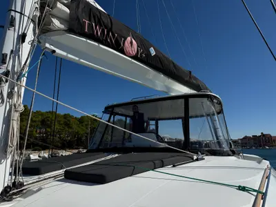 Cockpit of Twin Joy +, a Lagoon 51 catamaran at Trogir, Croatia