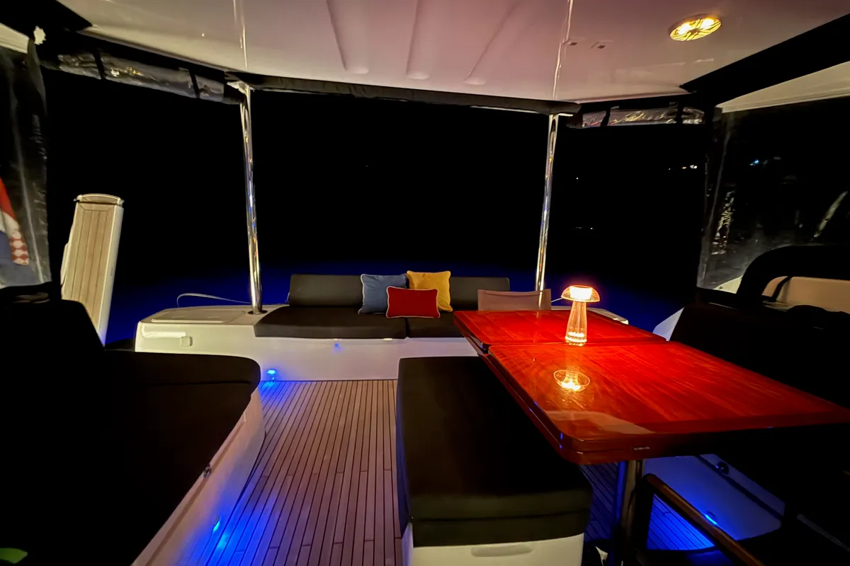 Deck of Twin Joy +, a Lagoon 51 catamaran at Trogir, Croatia