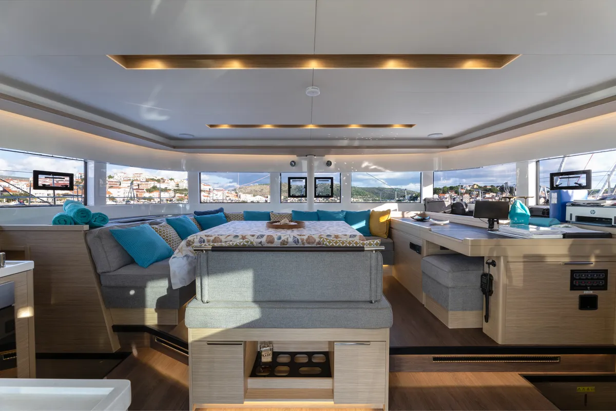 Salon of Twin Joy +, a Lagoon 51 catamaran at Trogir, Croatia