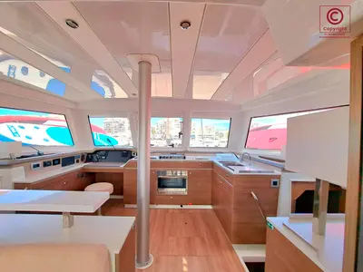 Galley of navégame, a Bali Catspace catamaran at Sant Antoni de Portmany, Spain
