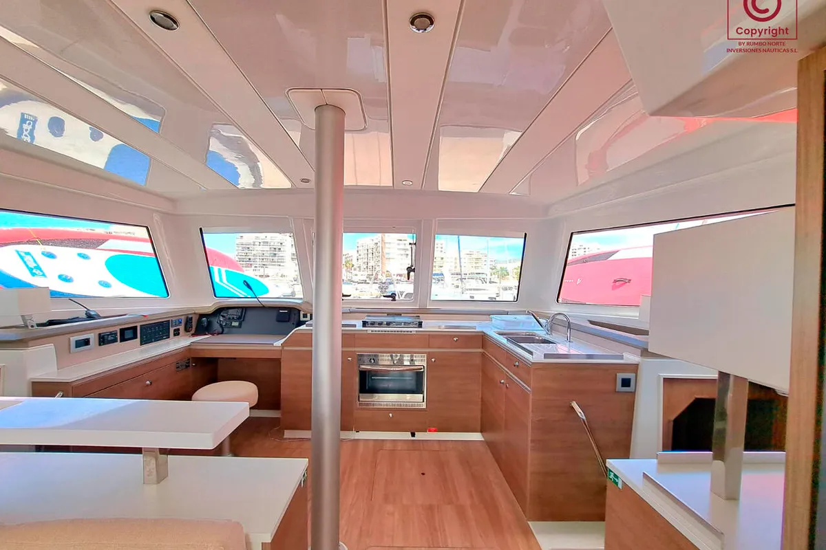 Galley of navégame, a Bali Catspace catamaran at Sant Antoni de Portmany, Spain