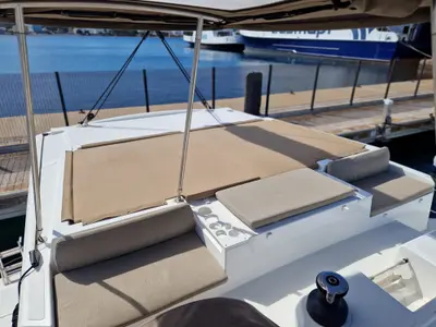 Salon of navégame, a Bali Catspace catamaran at Sant Antoni de Portmany, Spain