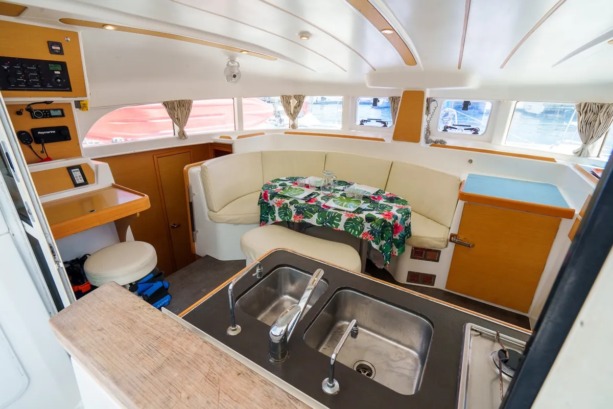 Salon of Poe Maia, a Lagoon 380 S2 catamaran at Papeete, France