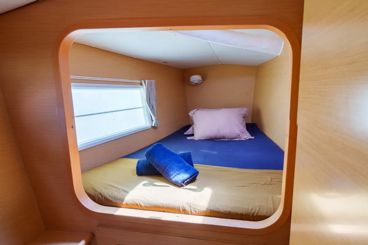 Cabin on Poe Maia, a Lagoon 380 S2 catamaran at Papeete, France