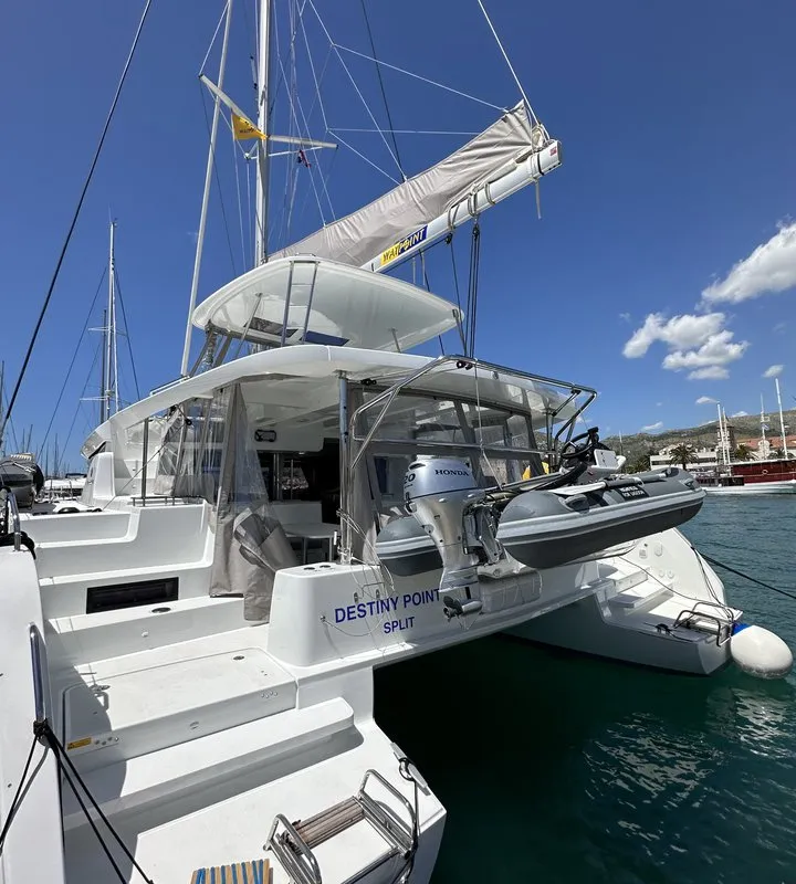 Exterior view of Destiny Point, a Lagoon 46 catamaran at Split, Croatia
