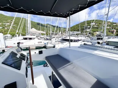 Cockpit of Brown Eyed Girl, a Fountaine Pajot Astrea 42 catamaran at Road Town, British Virgin Islands