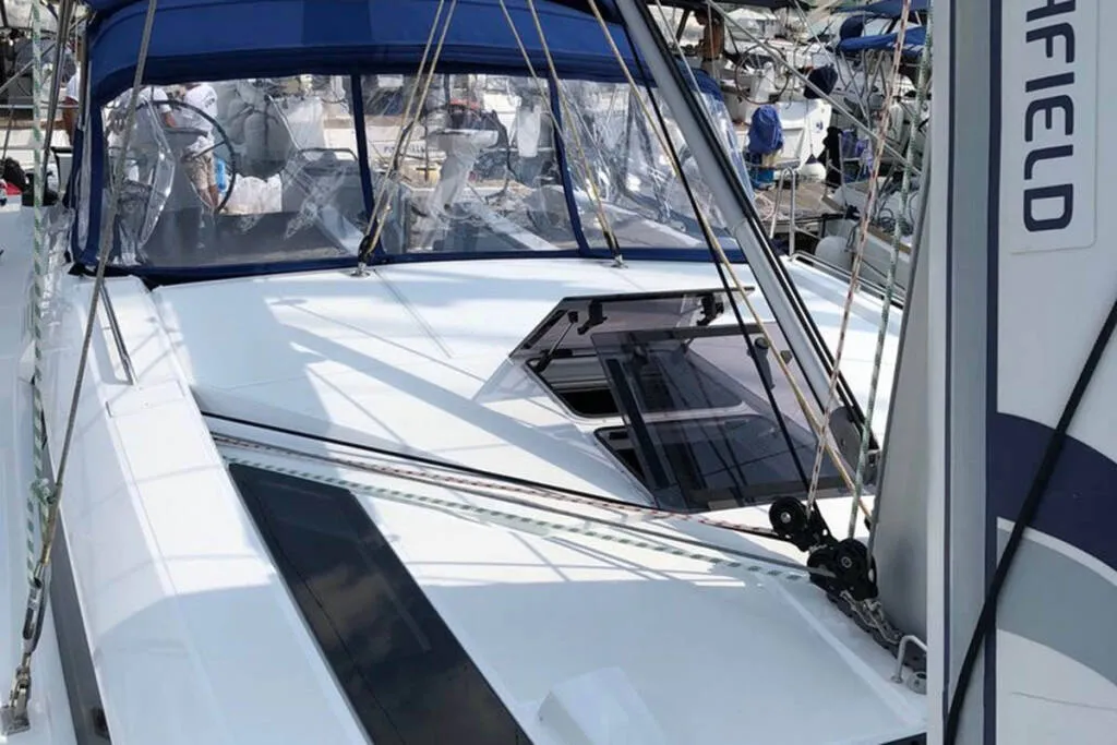 Deck of Thano, a Beneteau Oceanis 51.1 sailboat at Athens, Greece
