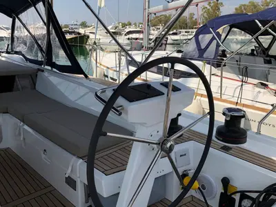 Cockpit of Thano, a Beneteau Oceanis 51.1 sailboat at Athens, Greece