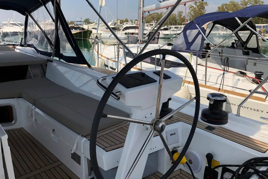 Cockpit of Thano, a Beneteau Oceanis 51.1 sailboat at Athens, Greece
