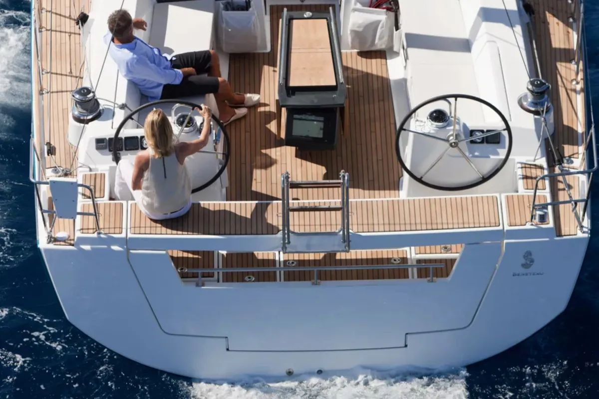 Cockpit of Athena, a Beneteau Oceanis 48 sailboat at Fethiye, Turkey