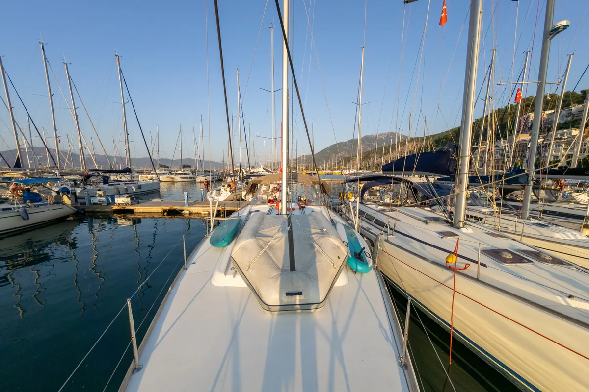 Salon of Athena, a Beneteau Oceanis 48 sailboat at Fethiye, Turkey