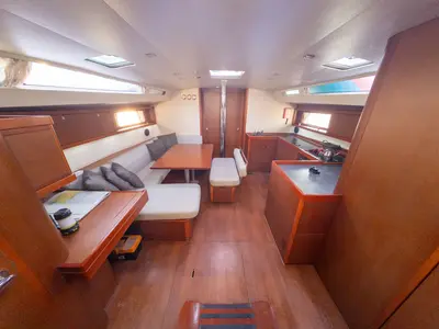 Salon of Athena, a Beneteau Oceanis 48 sailboat at Fethiye, Turkey