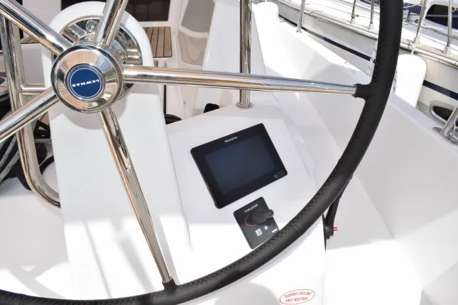 Cockpit of Hrvaska, a Jeanneau Sun Odyssey 490 sailboat at Grad Kaštela, Croatia
