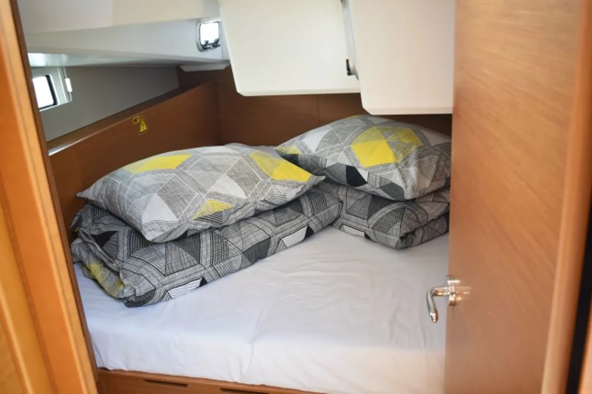 Cabin on Hrvaska, a Jeanneau Sun Odyssey 490 sailboat at Grad Kaštela, Croatia