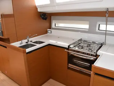 Galley of Hrvaska, a Jeanneau Sun Odyssey 490 sailboat at Grad Kaštela, Croatia