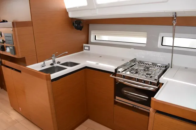 Galley of Hrvaska, a Jeanneau Sun Odyssey 490 sailboat at Grad Kaštela, Croatia