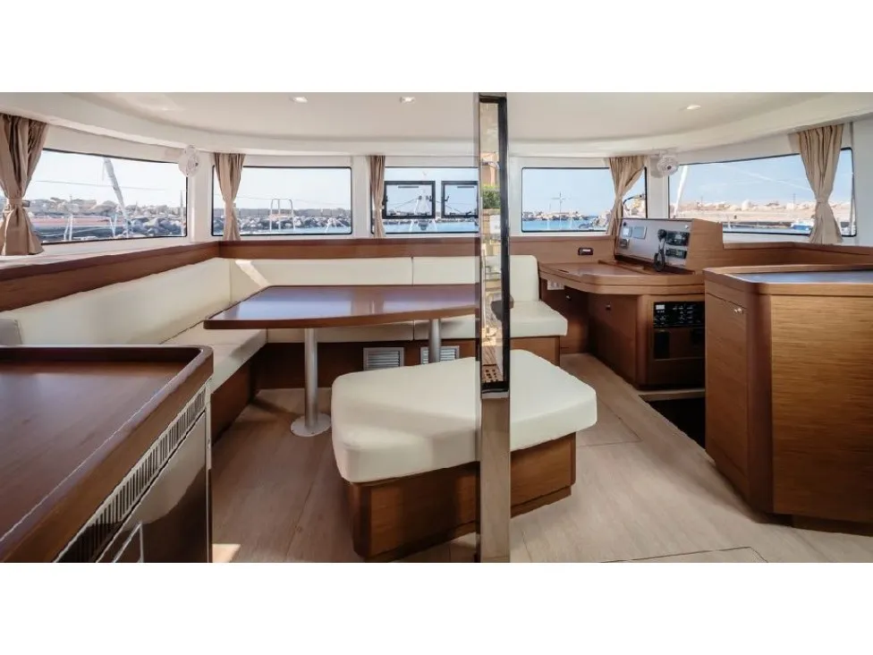 Salon of Greta, a Lagoon 42 catamaran at Tonnarella, Italy