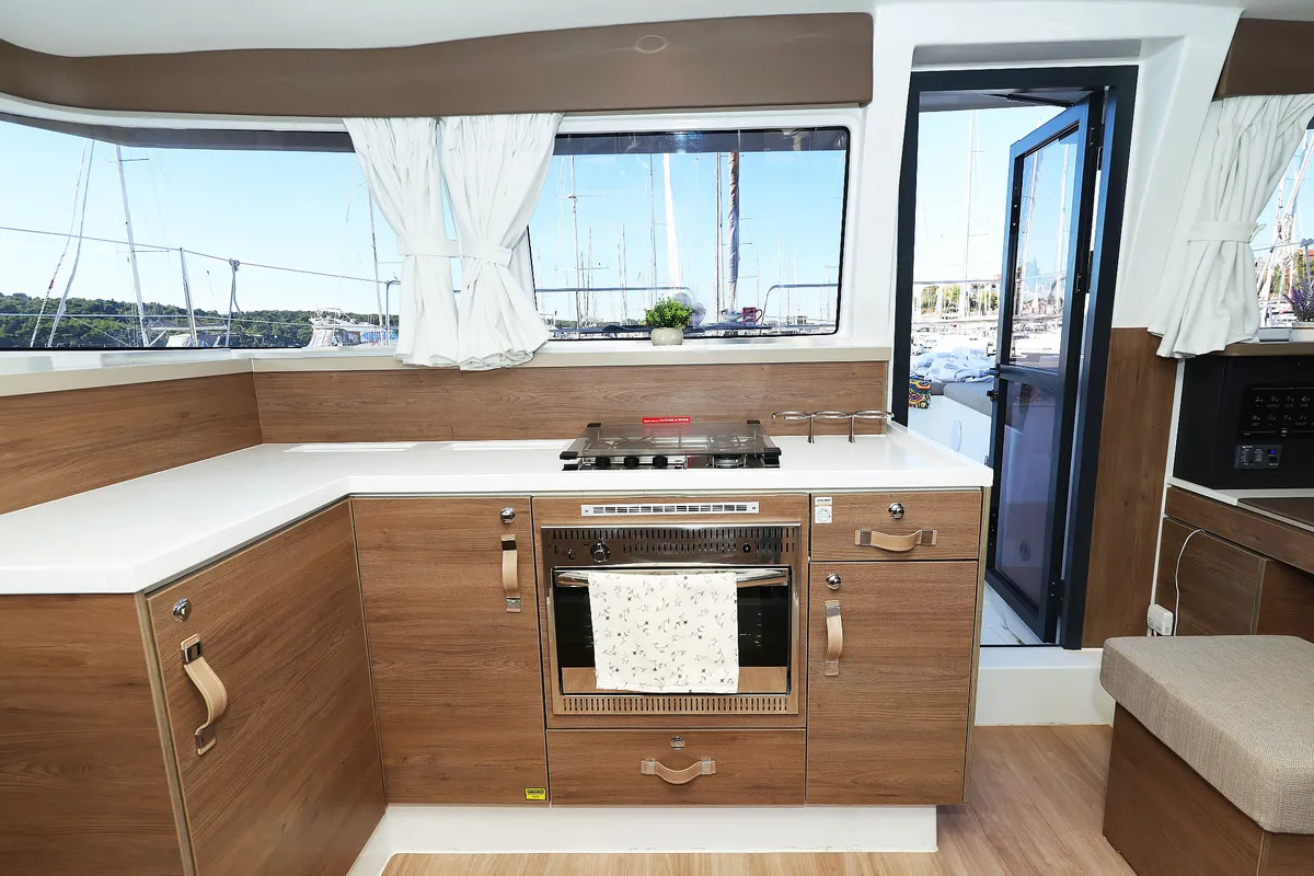 Galley of Agma, a Bali 4.2 catamaran at Grad Šibenik, Croatia